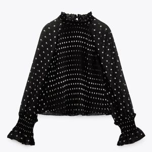 NWT Polka Dot Pleated Semi-Sheer Blouse
